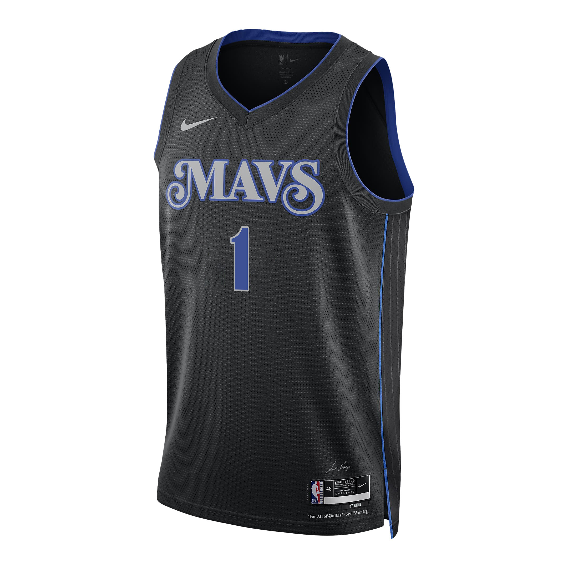 Alternative view of Jaden Hardy 1 Dallas Mavericks 2024 FINALS PATCH Swingman Jersey - City Edition - Black - JS557 
