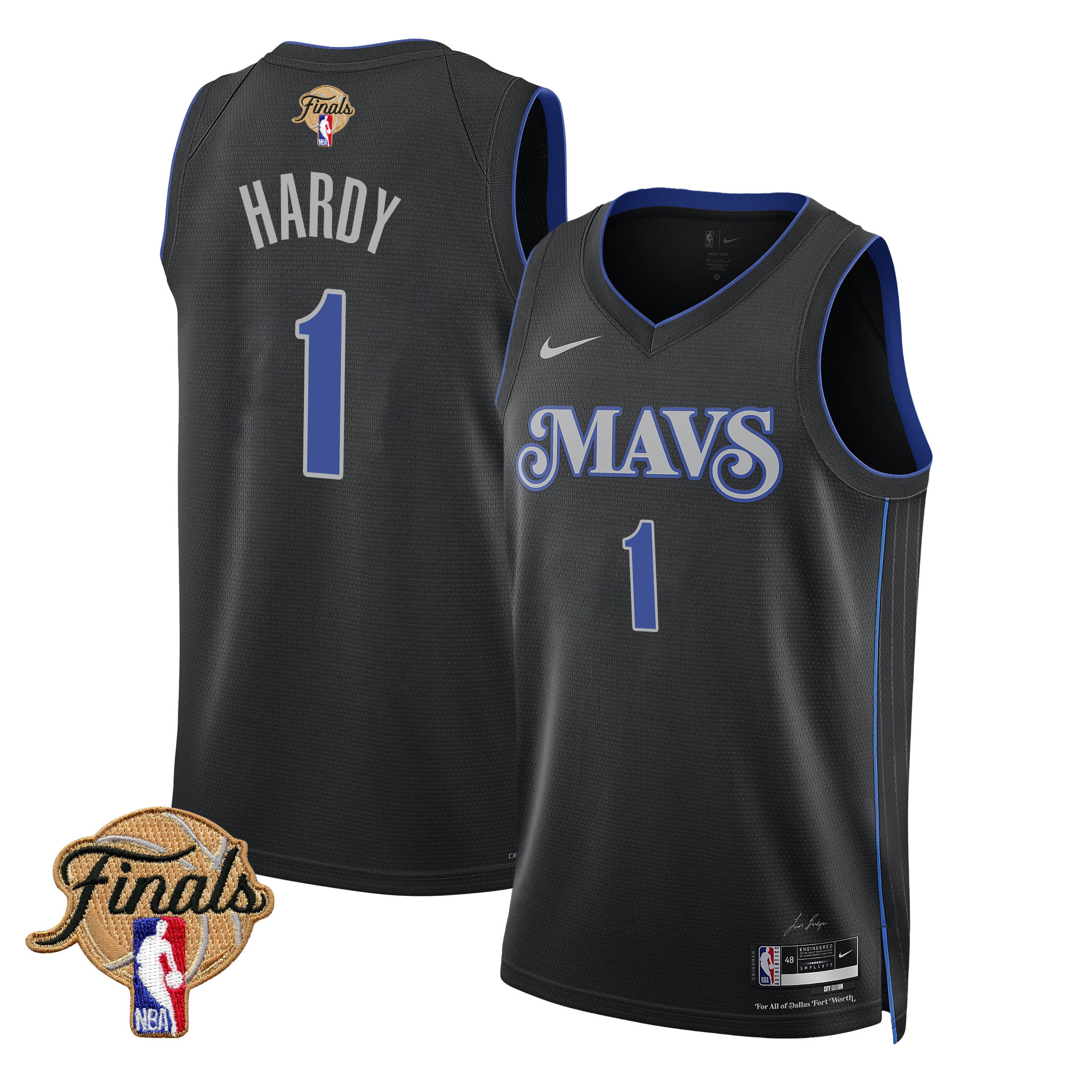 Jaden Hardy 1 Dallas Mavericks 2024 FINALS PATCH Swingman Jersey - City Edition - Black - JS557 