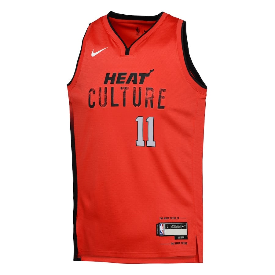 Alternative view of Jaime Jaquez Jr. 11 Miami Heat 2024/25 Swingman Player YOUTH Jersey - City Edition - Red - JS622 