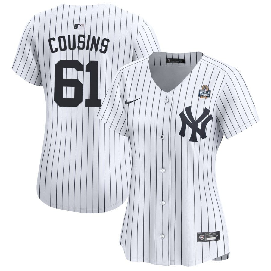 Jake Cousins 61 New York Yankees Women's 2024 World Series Home Limited Jersey - White 