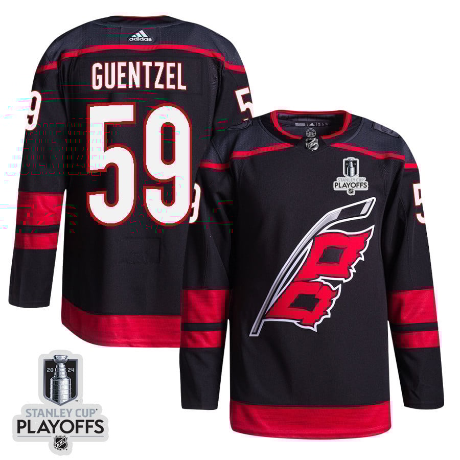 Jake Guentzel 59 Carolina Hurricanes 2024 NHL Playoffs Patch Home Jersey - Men, Black - JS301 