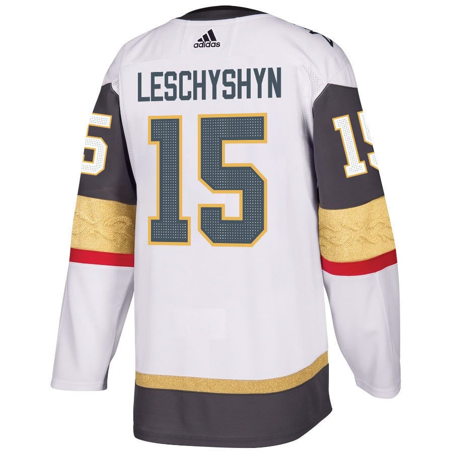 Alternative view of Jake Leschyshyn 15 Vegas Golden Knights Stanley Cup 2023 Final Patch Away Breakaway Men Jersey - White - JS973 