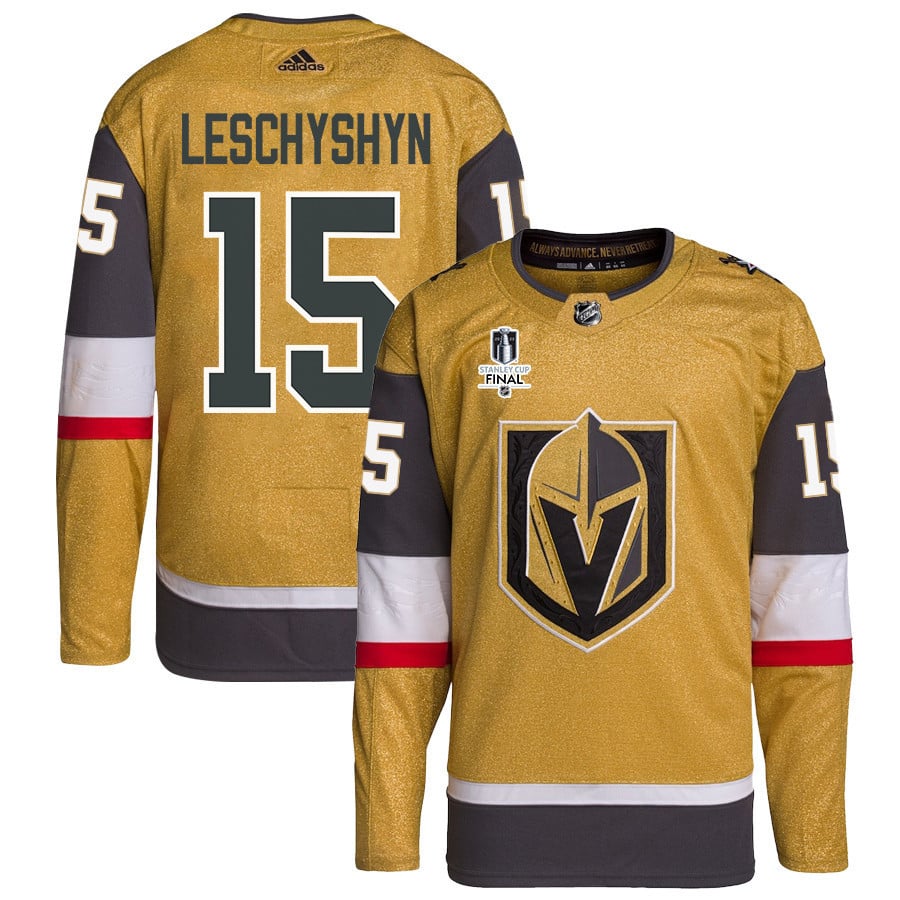 Jake Leschyshyn 15 Vegas Golden Knights Stanley Cup 2023 Final Patch Home Breakaway Men Jersey - Gold - JS395 