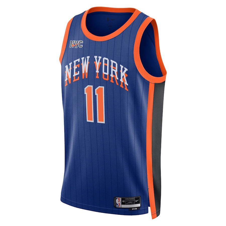 Alternative view of Jalen Brunson 11 New York Knicks 2023/24 City Edition Swingman Jersey - Blue - JS444 
