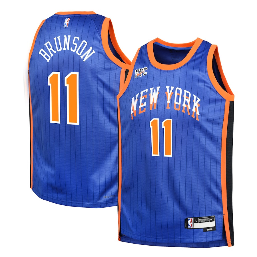 Jalen Brunson 11 New York Knicks 2023/24 City Edition Swingman YOUTH Jersey - Blue - JS120 