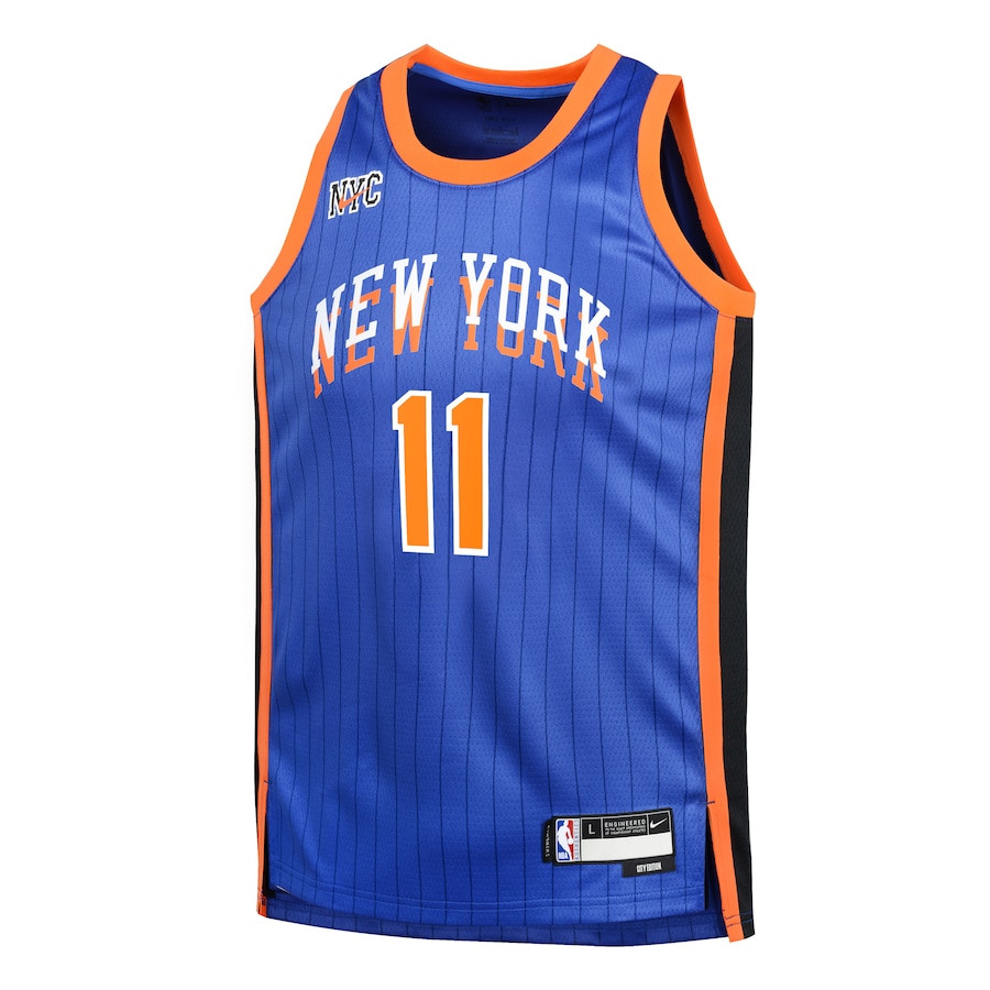 Alternative view of Jalen Brunson 11 New York Knicks 2023/24 City Edition Swingman YOUTH Jersey - Blue - JS120 