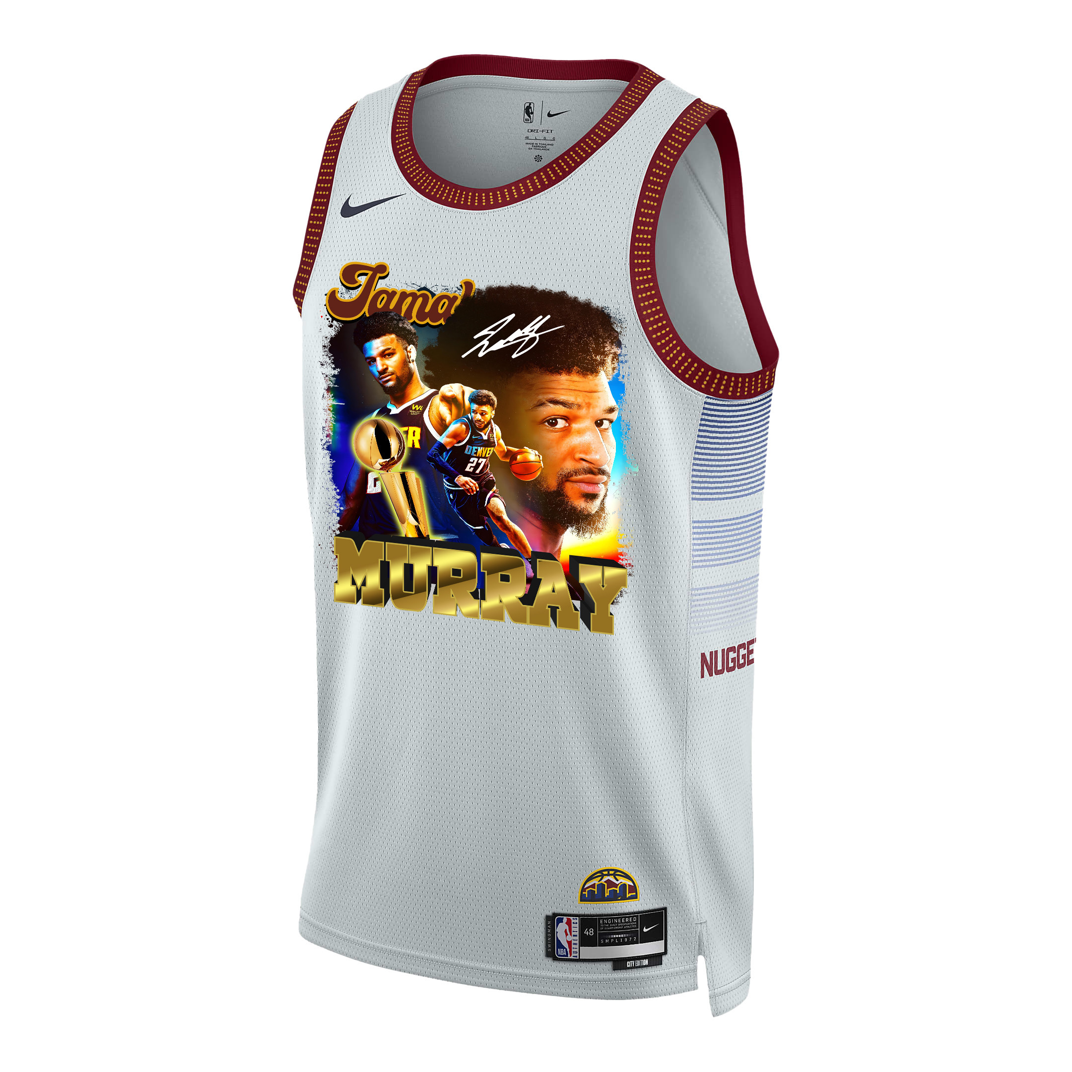 Alternative view of Jamal Murray 27 Denver Nuggets Exciting Guard 2023 NBA Champions Swingman Jersey - White - JS837 