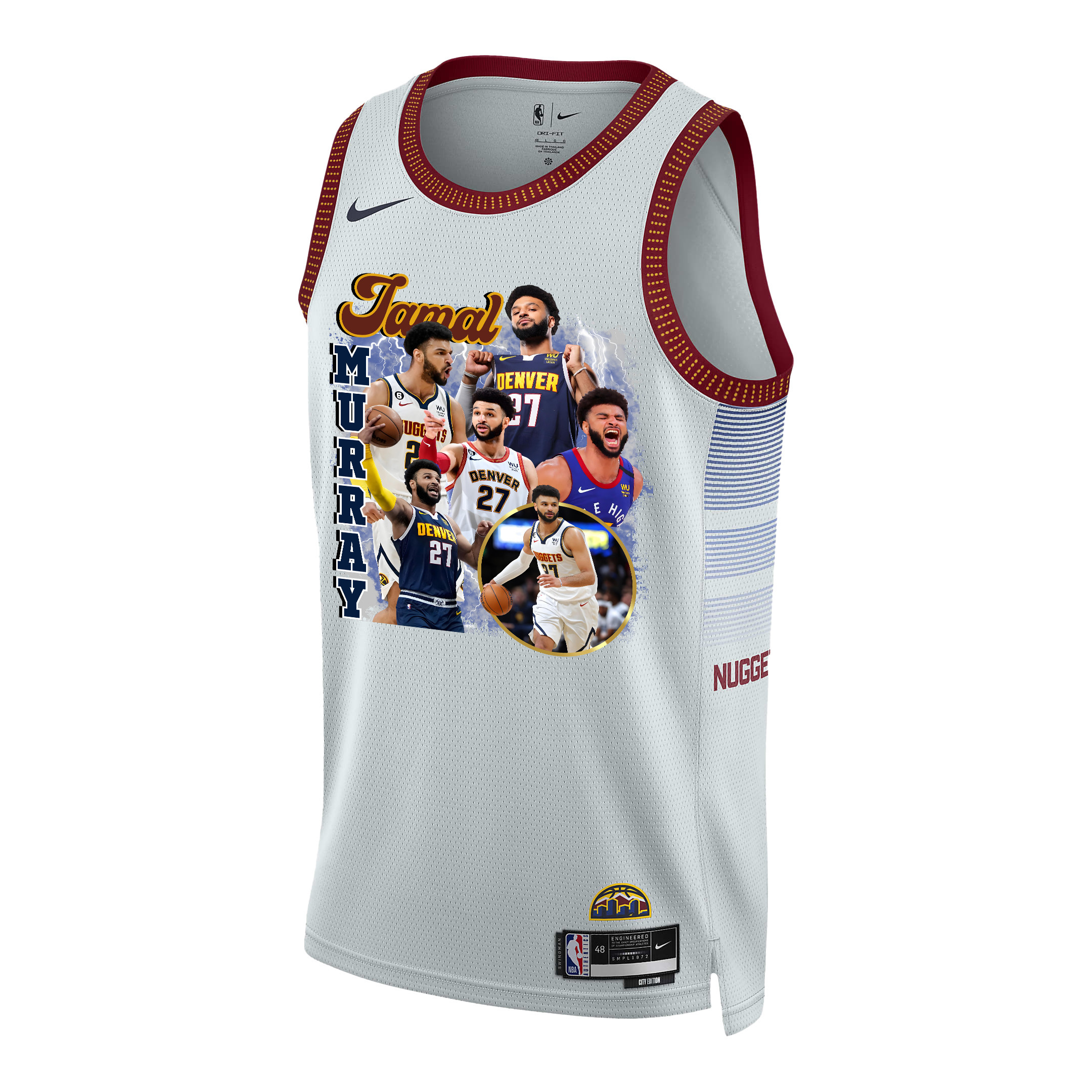 Alternative view of Jamal Murray 27 Denver Nuggets Playmaking Maestro 2023 NBA Champions Swingman Jersey - White - JS750 