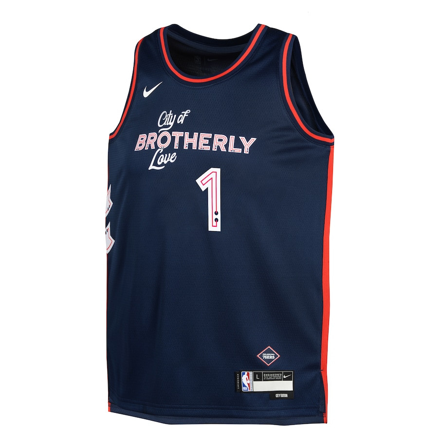 Alternative view of James Harden 1 Philadelphia 76ers 2023/24 City Edition Swingman YOUTH Jersey - Navy - JS414 