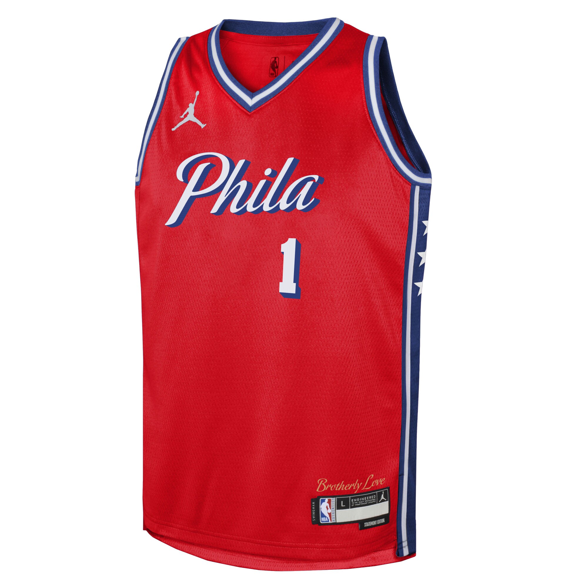Alternative view of James Harden Philadelphia 76ers Jordan Brand Youth Swingman Jersey - Statement Edition - Red