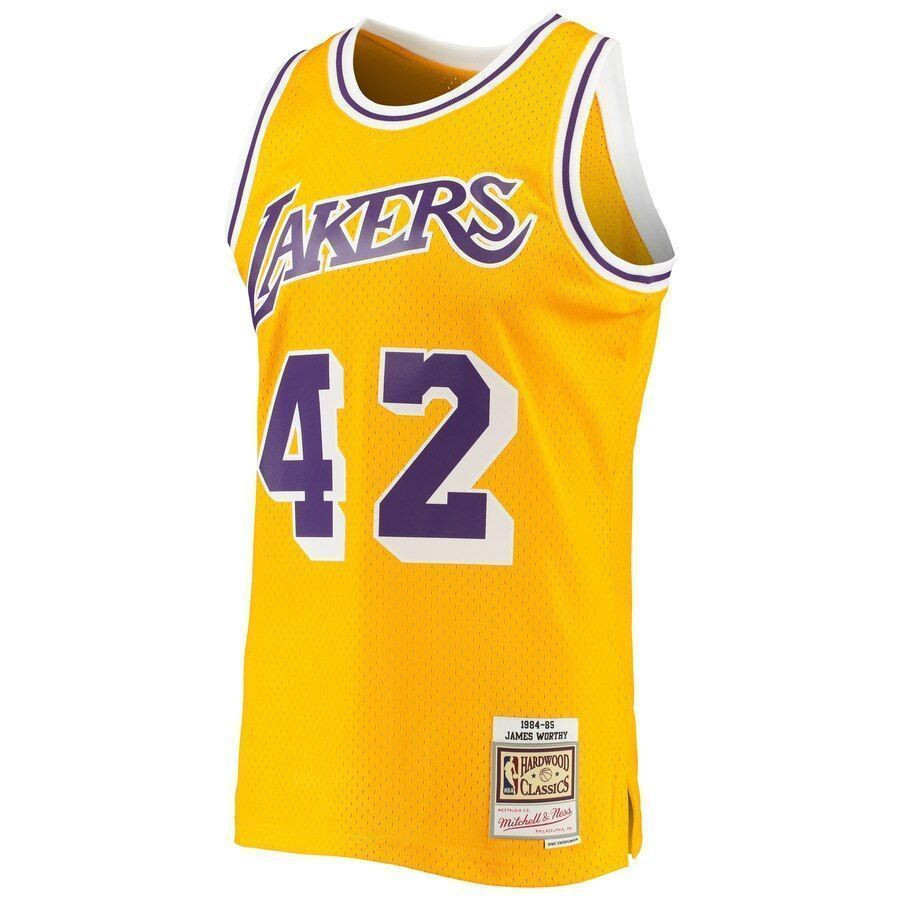 Alternative view of James Worthy Los Angeles Lakers Mitchell & Ness 1984-85 Hardwood Classics Swingman Jersey - Gold - JS244 