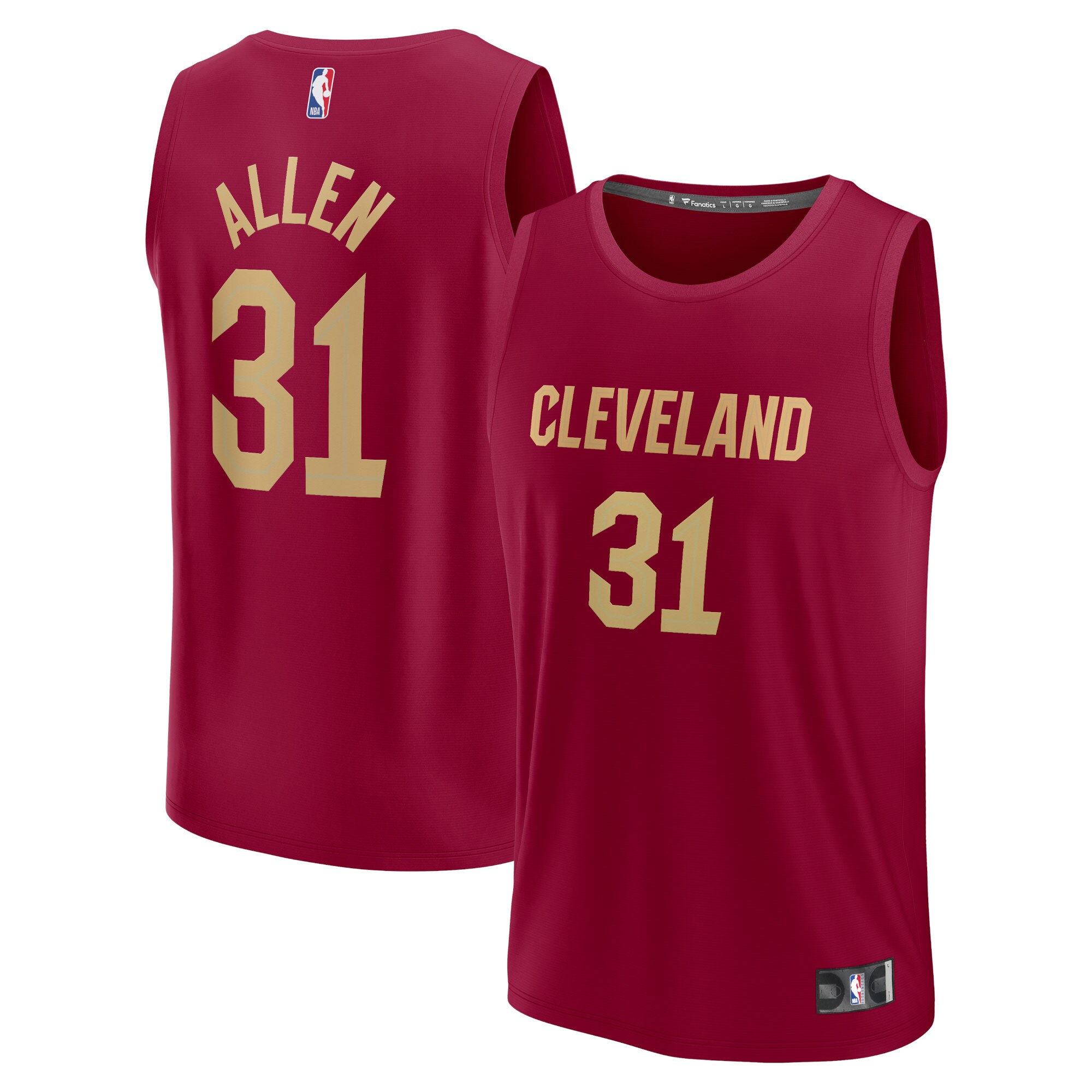 Alternative view of Jarrett Allen Cleveland Cavaliers Fanatics Branded Fast Break Replica Jersey - Icon Edition - Red