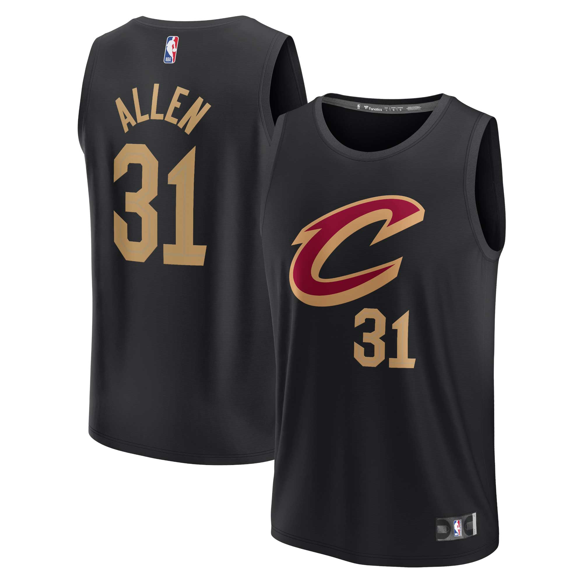 Alternative view of Jarrett Allen Cleveland Cavaliers Fanatics Branded Youth 2021/22 Fast Break Player Jersey - Statement Edition