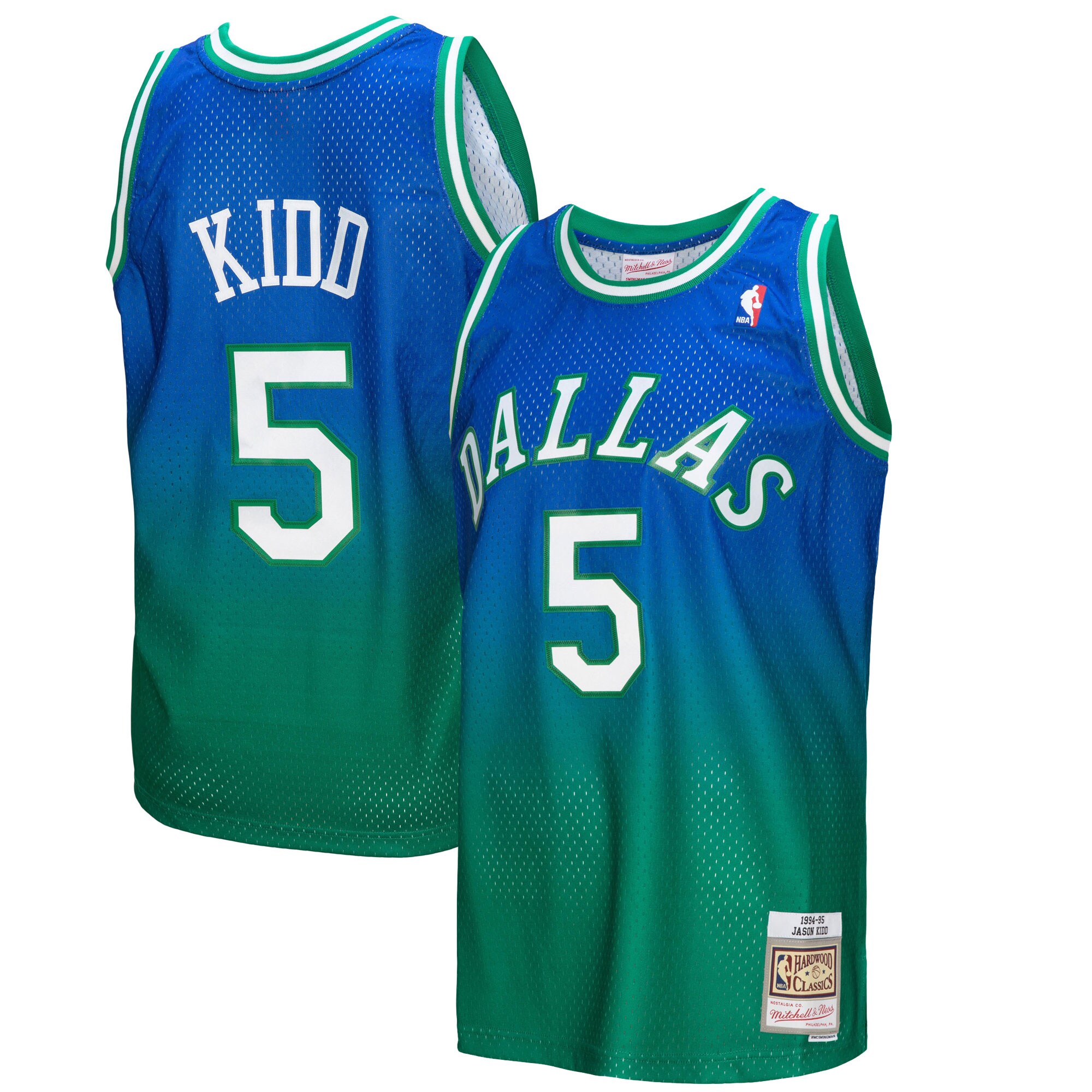 Alternative view of Jason Kidd Dallas Mavericks Mitchell & Ness 1994/95 Hardwood Classics Fadeaway Swingman Player Jersey - Green/navy