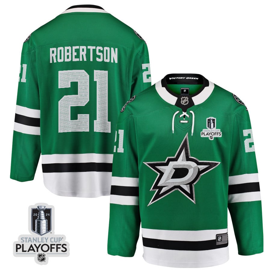 Jason Robertson 21 Dallas Stars 2024 NHL Playoffs Patch Home Jersey - Men, Green - JS586 