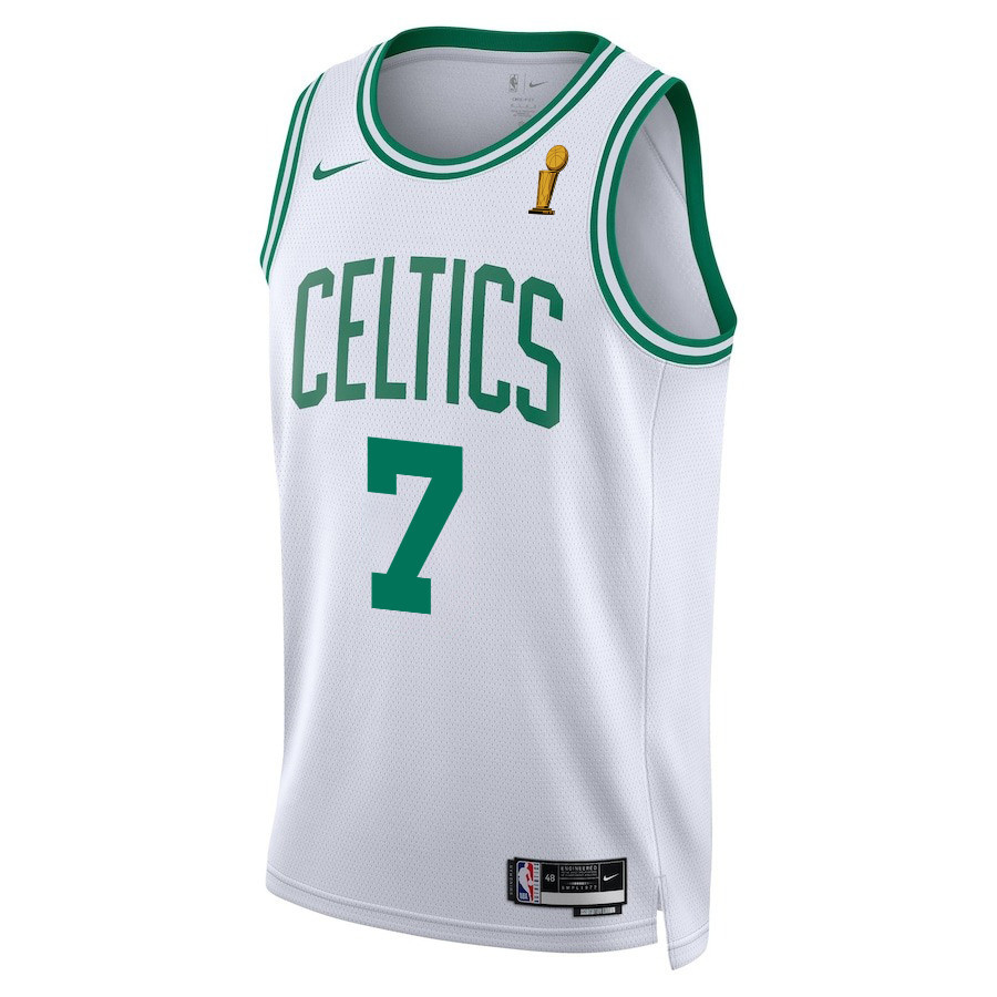Alternative view of Jaylen Brown 7 Boston Celtics 2024 FINALS CHAMPIONS Swingman Jersey - Association Edition - White - JS389