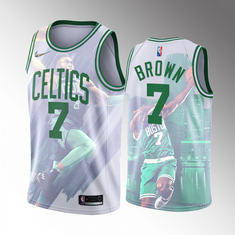 Jaylen Brown 7 Slam Dunk Boston Celtics Special Photo Printing White Men Jersey - JS451