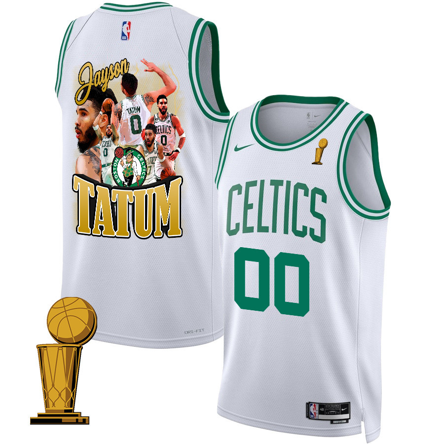 Jayson Tatum 0 Best Moments At Boston Celtics 2024 Association Edition Jersey - Final Champions Patch - White - JS432