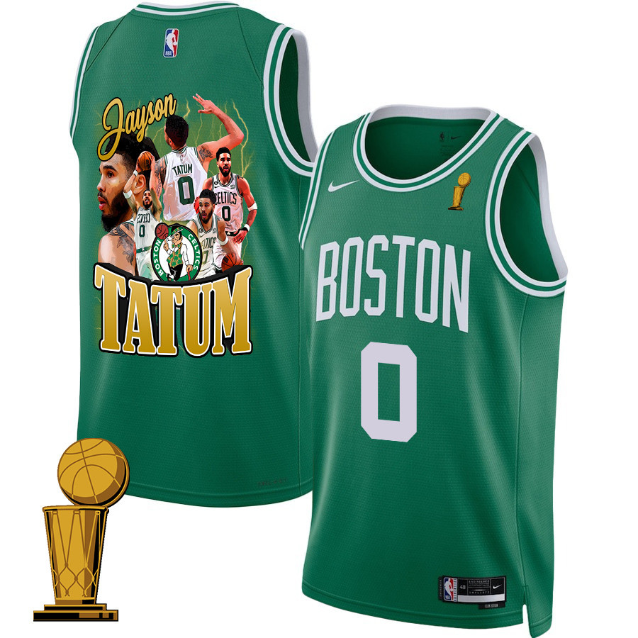 Jayson Tatum 0 Best Moments At Boston Celtics 2024 Icon Edition Jersey - Final Champions Patch - Green - JS717