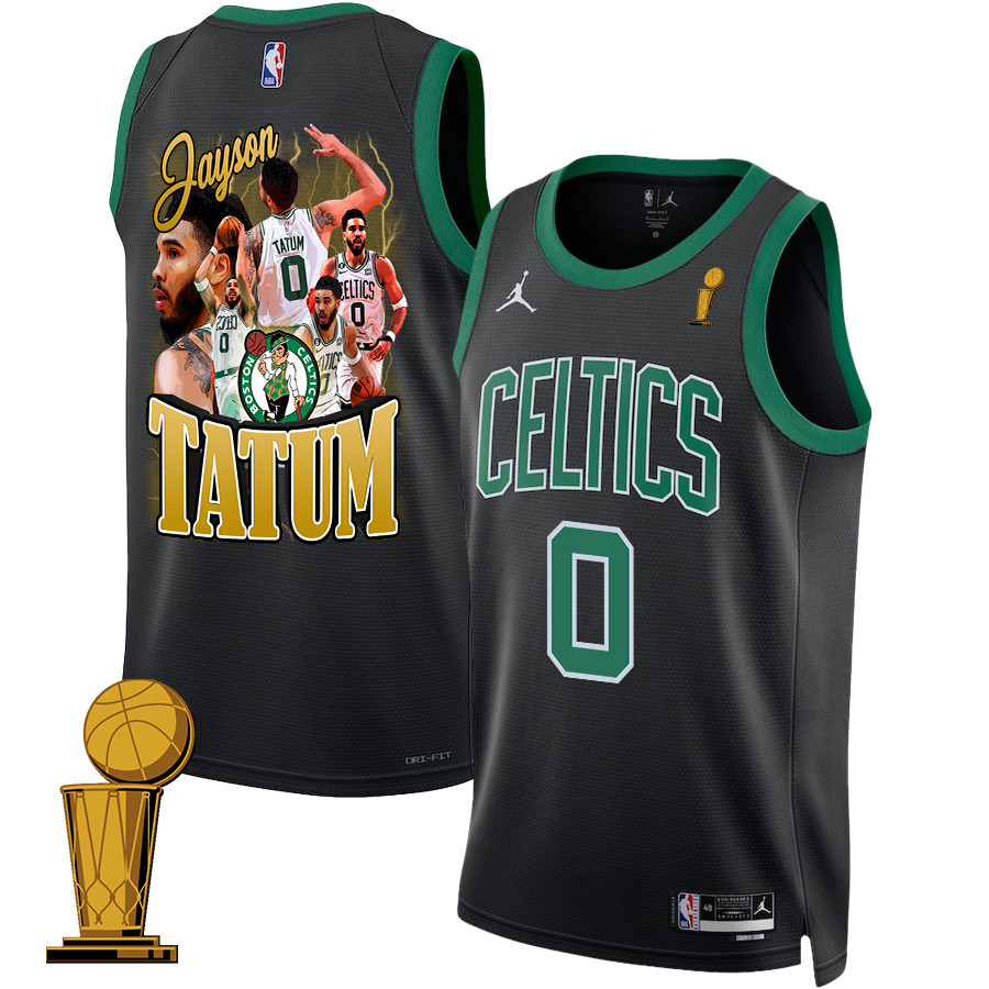 Jayson Tatum 0 Best Moments At Boston Celtics 2024 Statement Edition Jersey - Final Champions Patch - Black - JS580