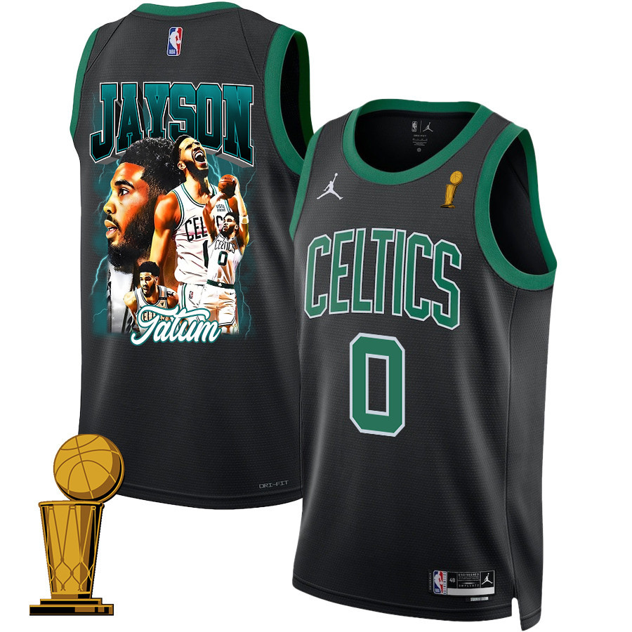 Jayson Tatum 0 Boston Celtics 2024 Legacy of The Legend Swingman Jersey - Final Champions Patch - Black - JS551