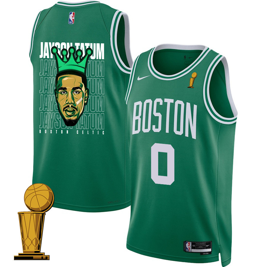 Jayson Tatum 0 Boston Celtics 2024 The King Of Champions Icon Edition Jersey - Finals Champions Patch - Green - JS511