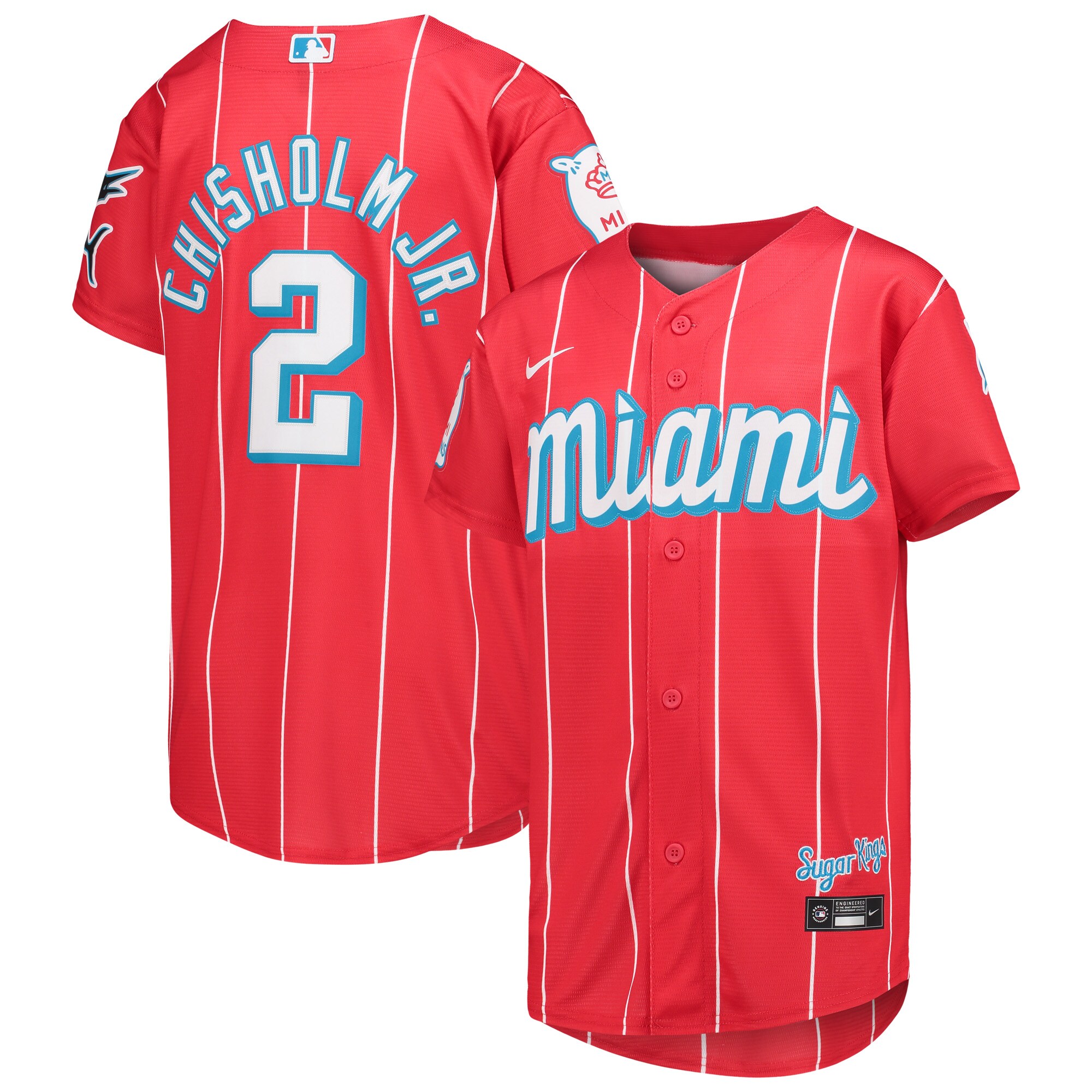 Alternative view of Jazz Chisholm Jr. Miami Marlins Youth City Connect Replica Player Jersey - Red