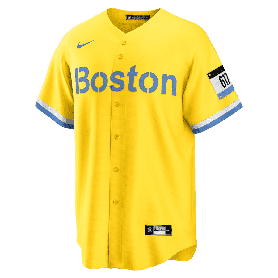 Alternative view of J.D. Martinez 28 Boston Red Sox City Connect Jersey - Gold/Light Blue