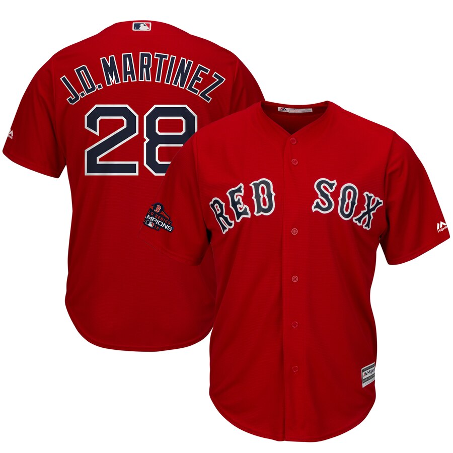 J.d. Martinez Boston Red Sox Majestic 2018 World Series Champions Team Logo Player Jersey – Scarlet