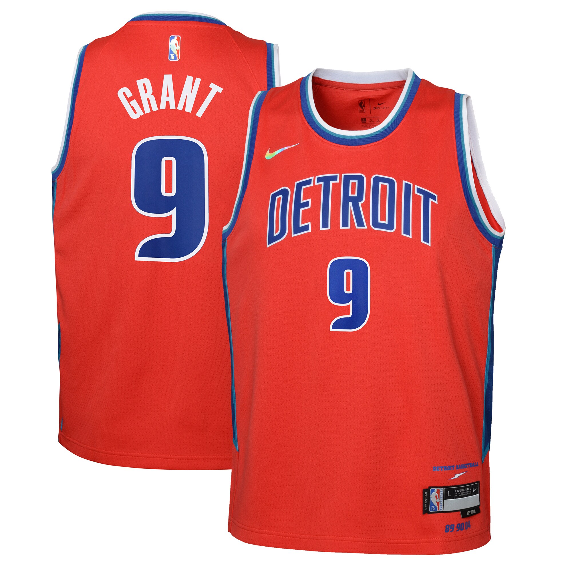 Alternative view of Jerami Grant Detroit Pistons Youth 2021/22 Swingman Jersey - City Edition - Red