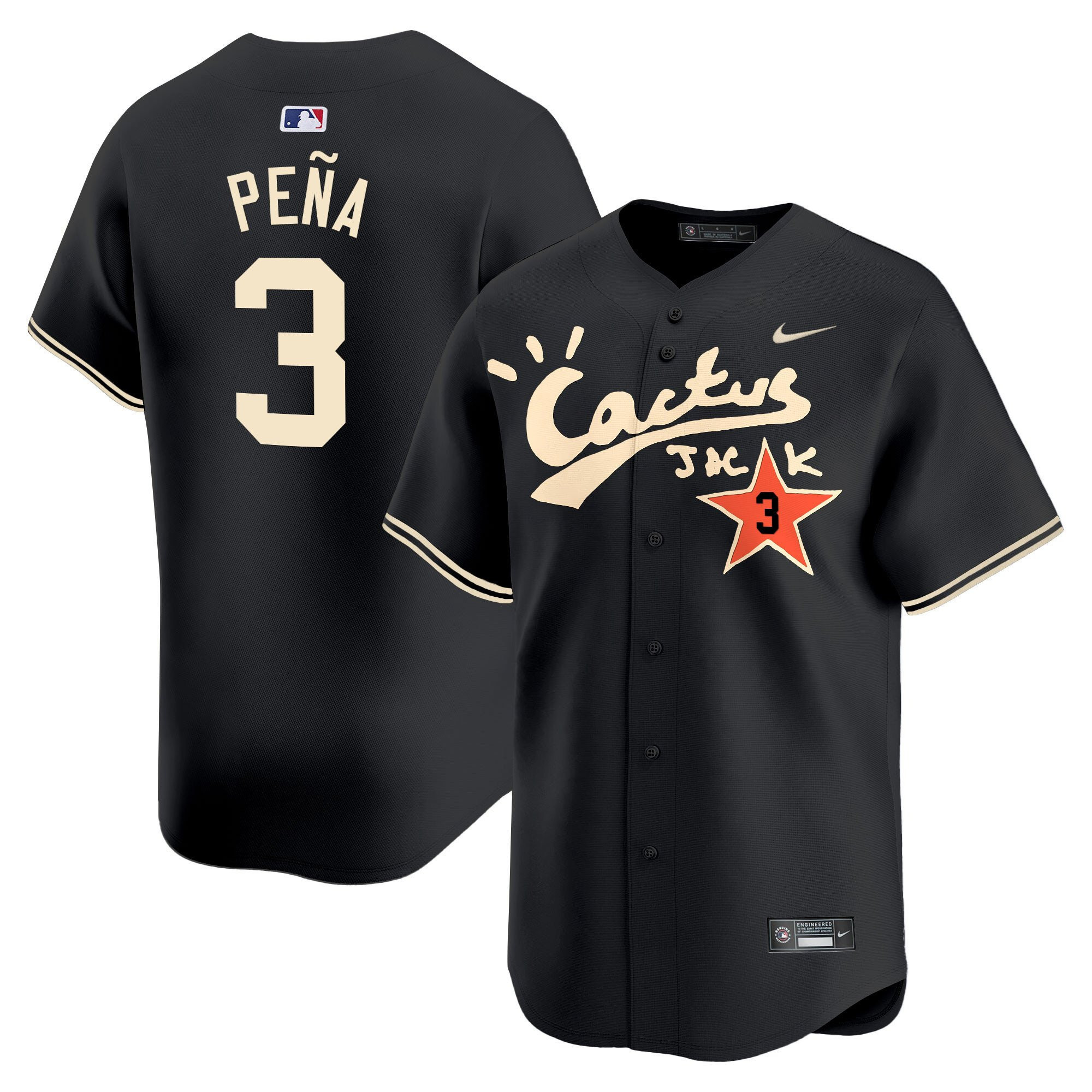 Jeremy Pena 3 Houston Astros Cactus Jack Black Jersey V2 - Men