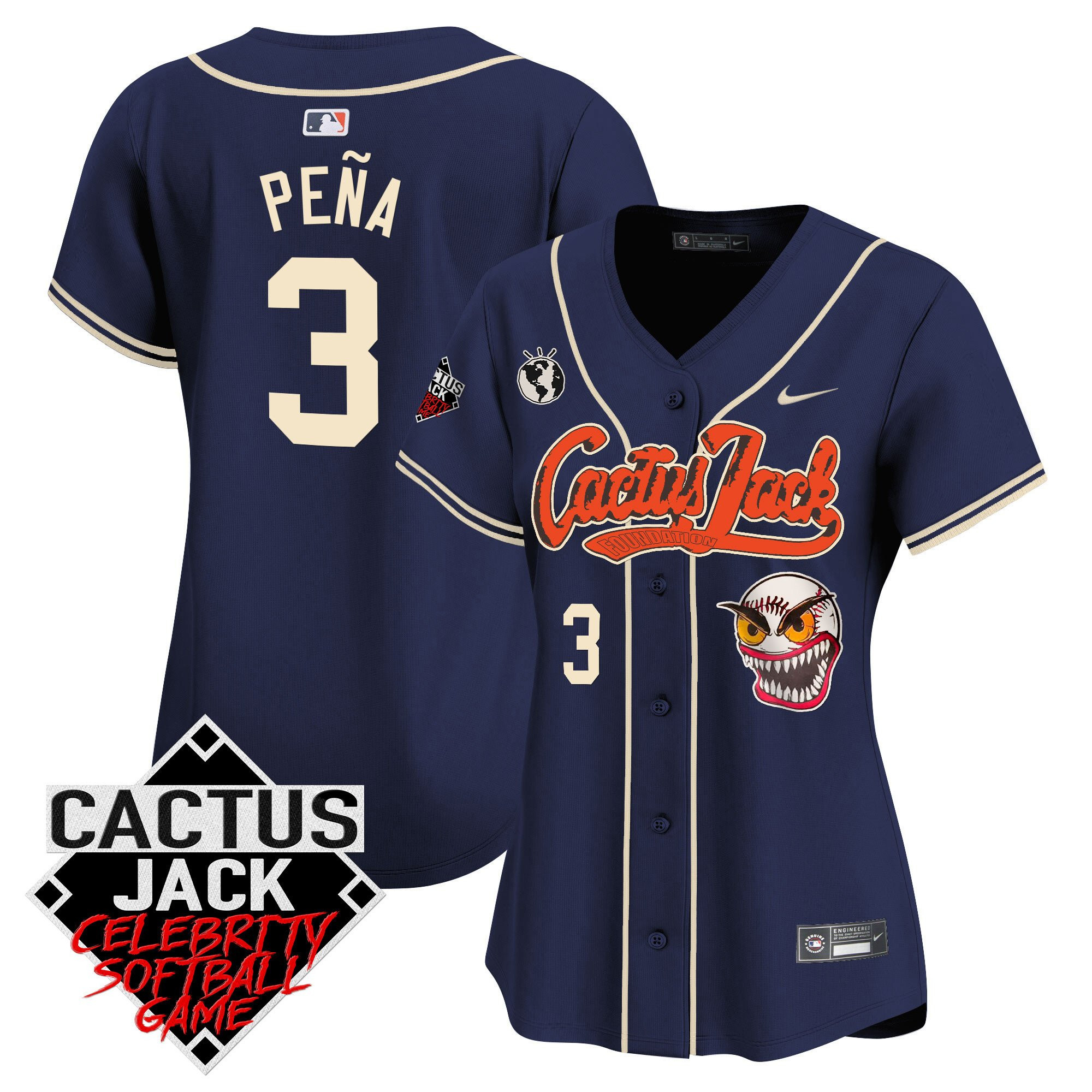 Jeremy Pena 3 Houston Astros Cactus Jack Celebrity Softball Game Patch Women Jersey - Navy