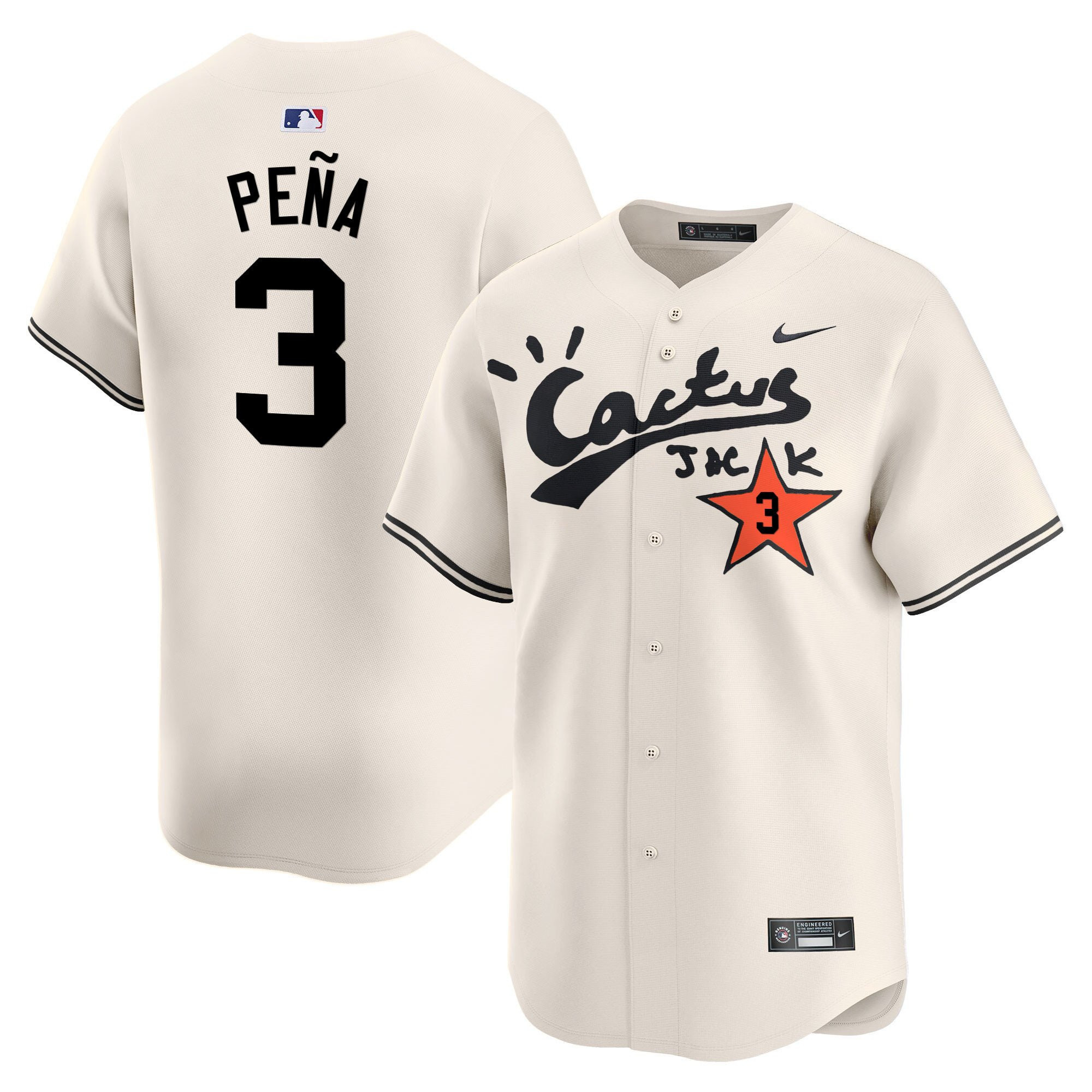 Jeremy Pena 3 Houston Astros Cactus Jack Cream Jersey V2 - Men