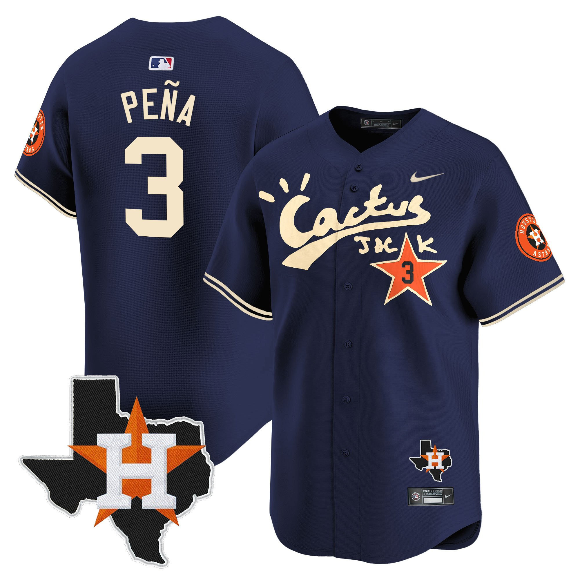 Jeremy Pena 3 Houston Astros Cactus Jack Houston Patch Navy Limited Jersey - Men 