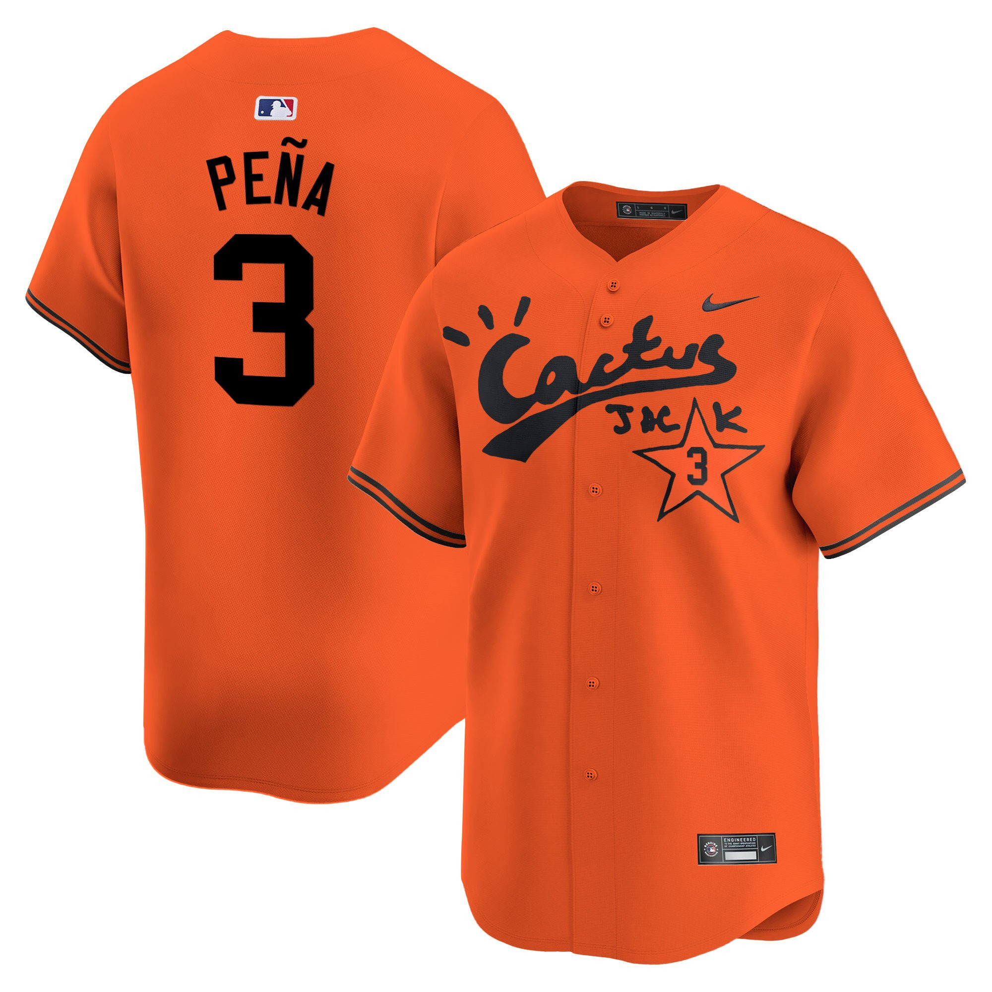 Jeremy Pena 3 Houston Astros Cactus Jack Men Jersey - Orange