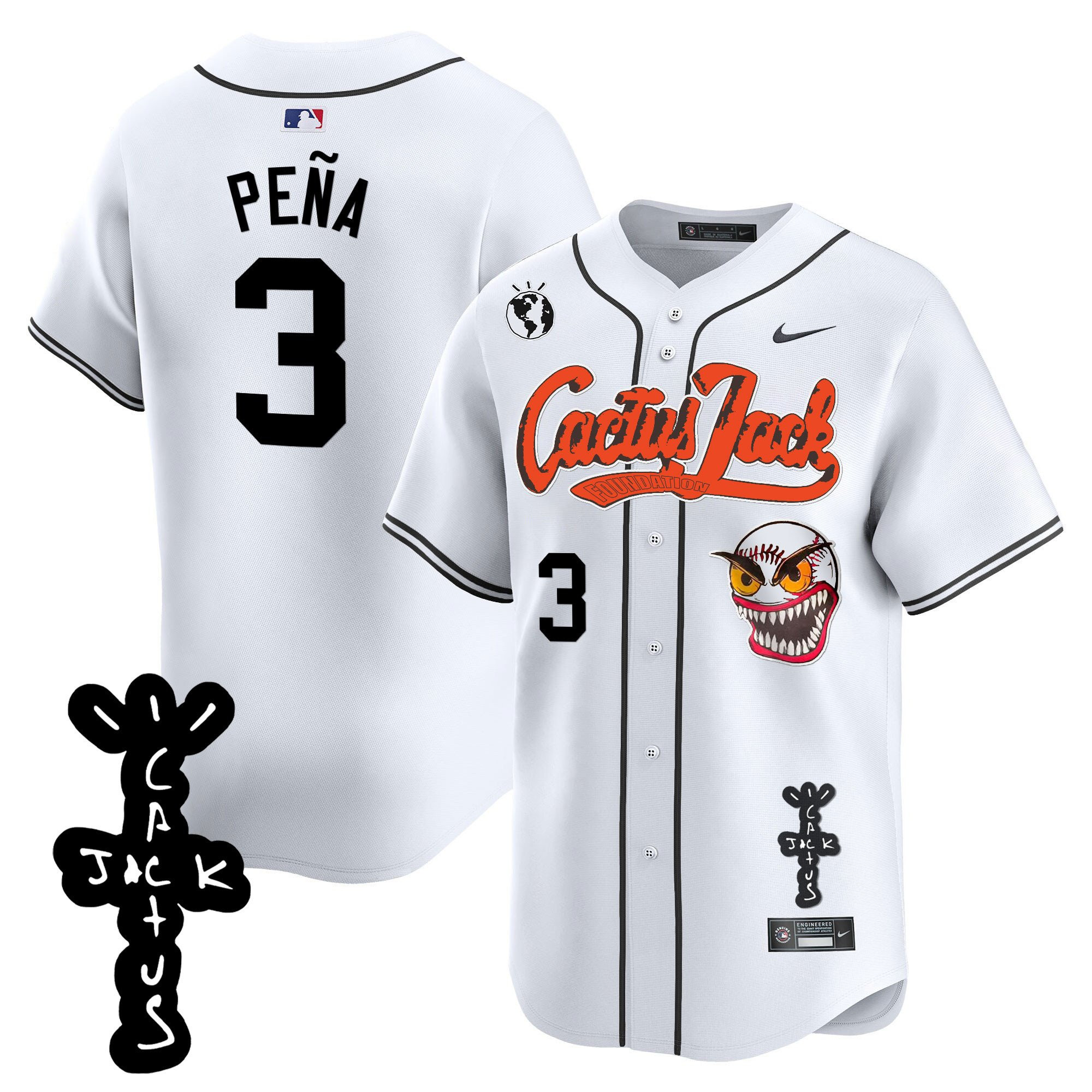 Jeremy Pena 3 Houston Astros Cactus Jack Patch V2 Men Jersey - White