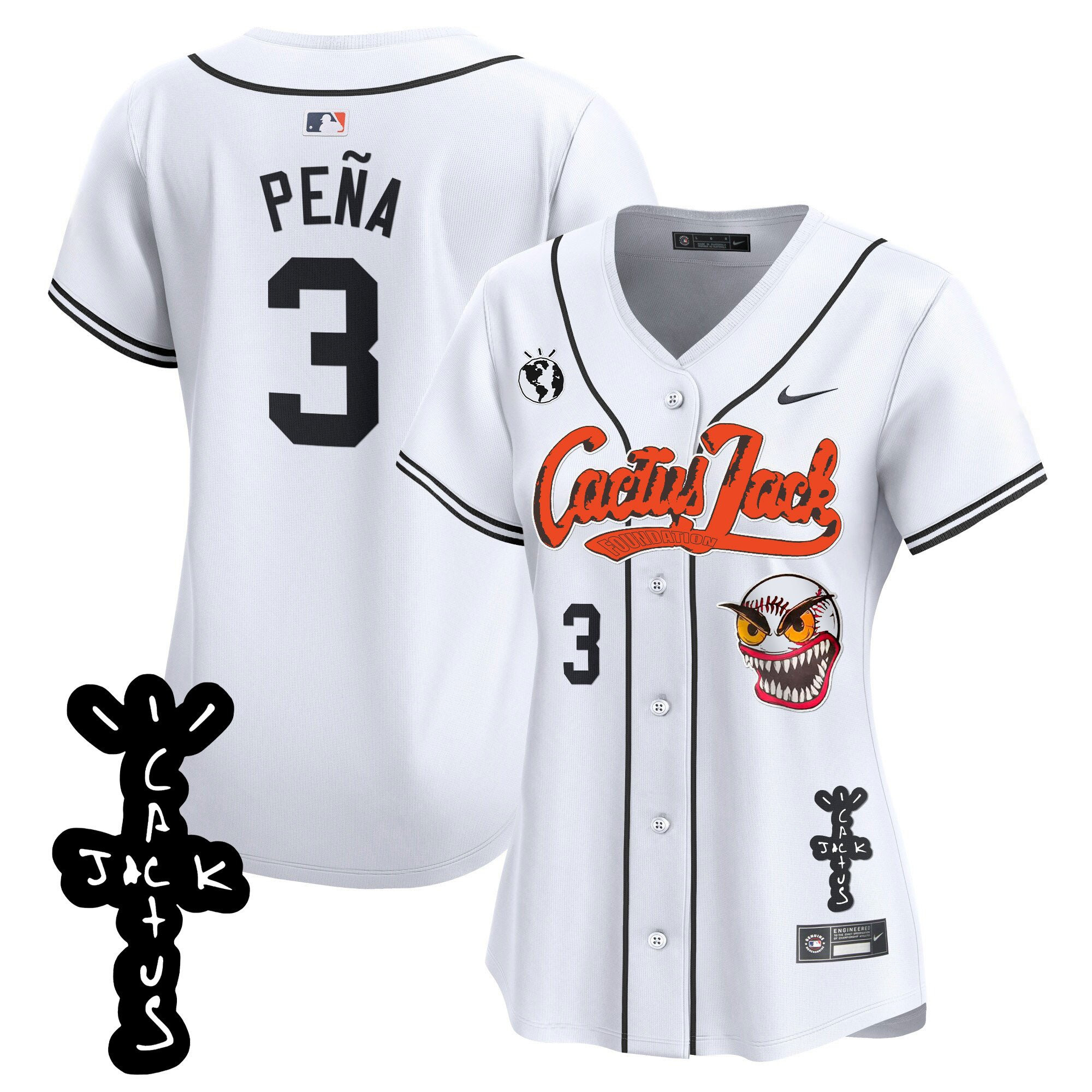 Jeremy Pena 3 Houston Astros Cactus Jack Patch V2 Women Jersey - White 