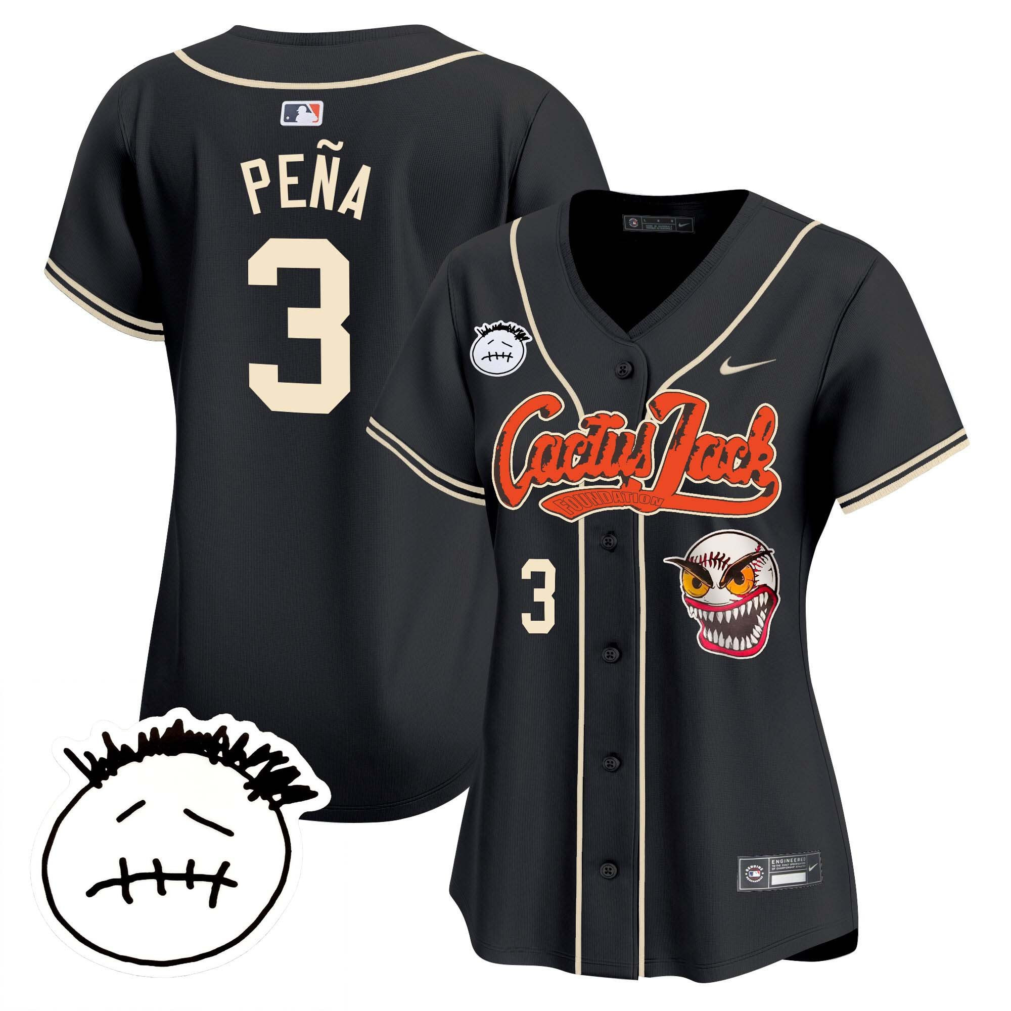 Jeremy Pena 3 Houston Astros Cactus Jack Patch V3 Women Jersey - Black 