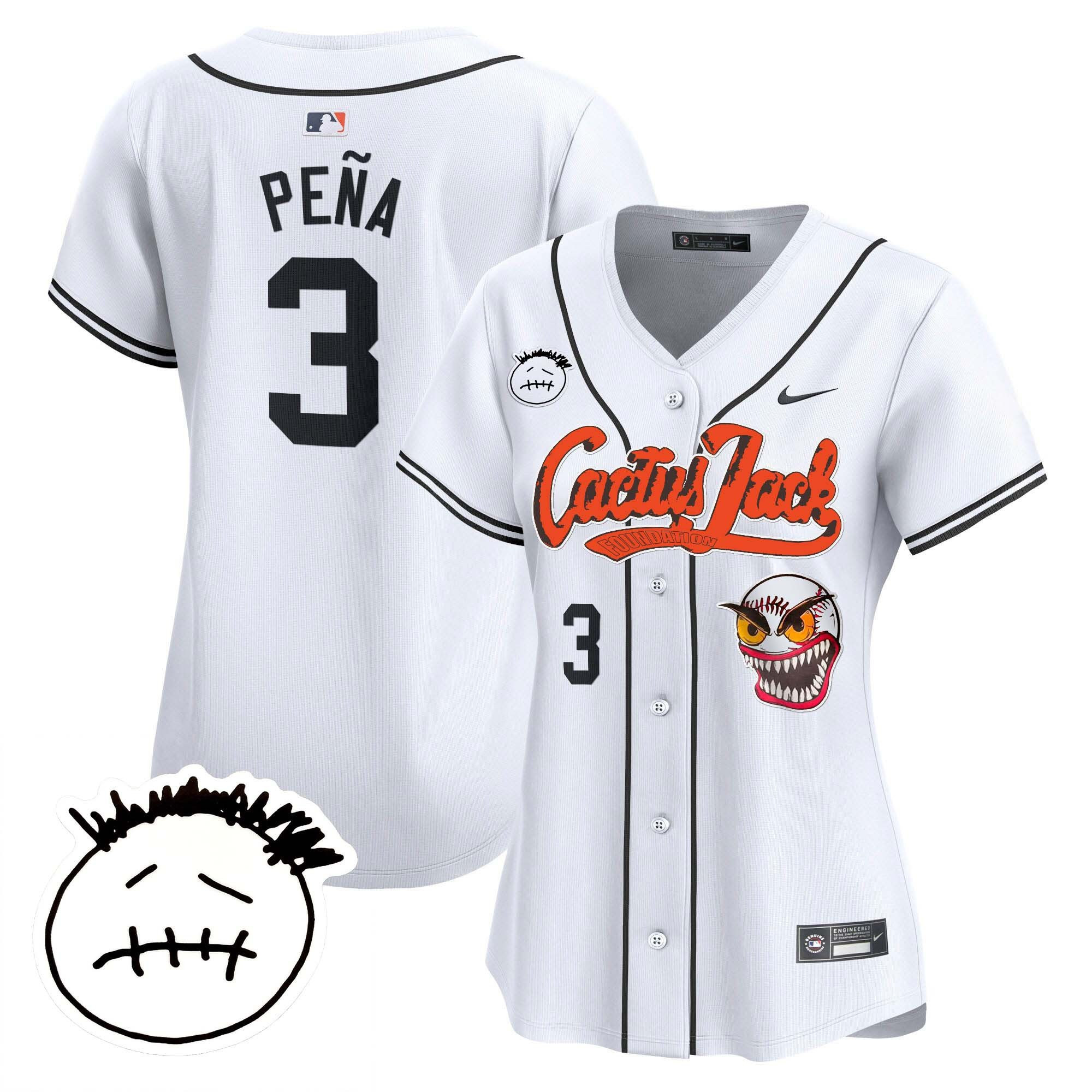 Jeremy Pena 3 Houston Astros Cactus Jack Patch V3 Women Jersey - White 