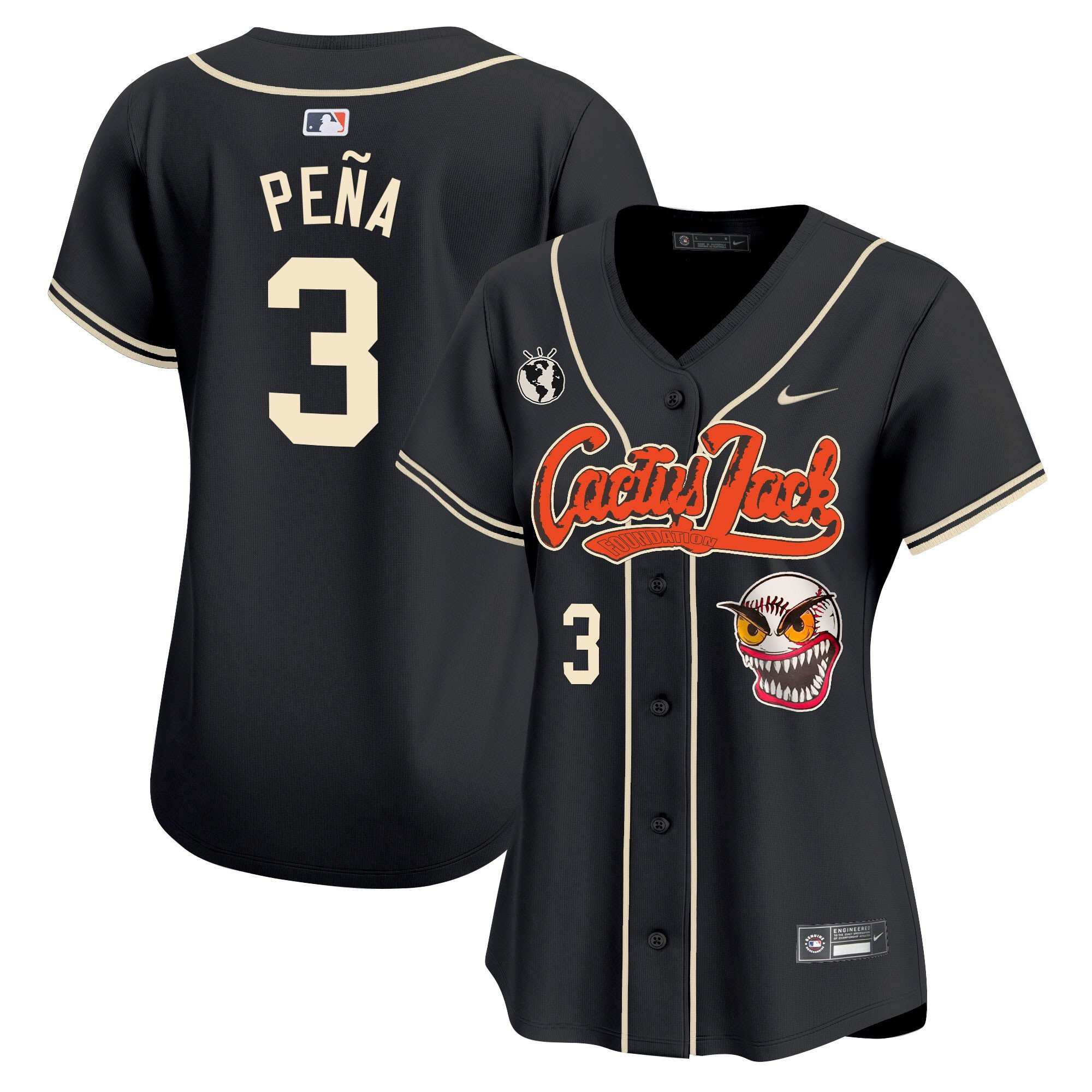 Jeremy Pena 3 Houston Astros Cactus Jack Patch Women Jersey - Black