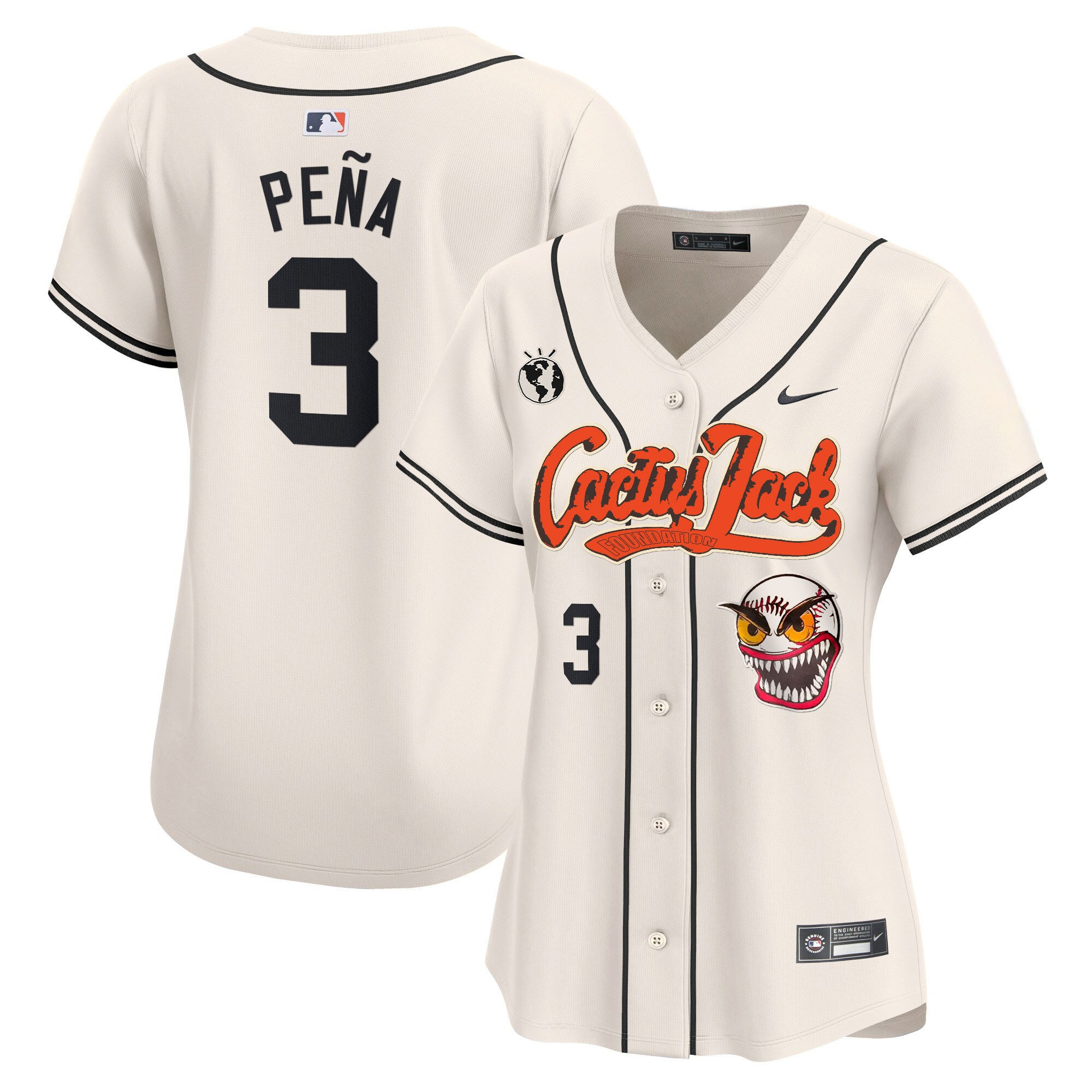 Jeremy Pena 3 Houston Astros Cactus Jack Patch Women Jersey - Cream