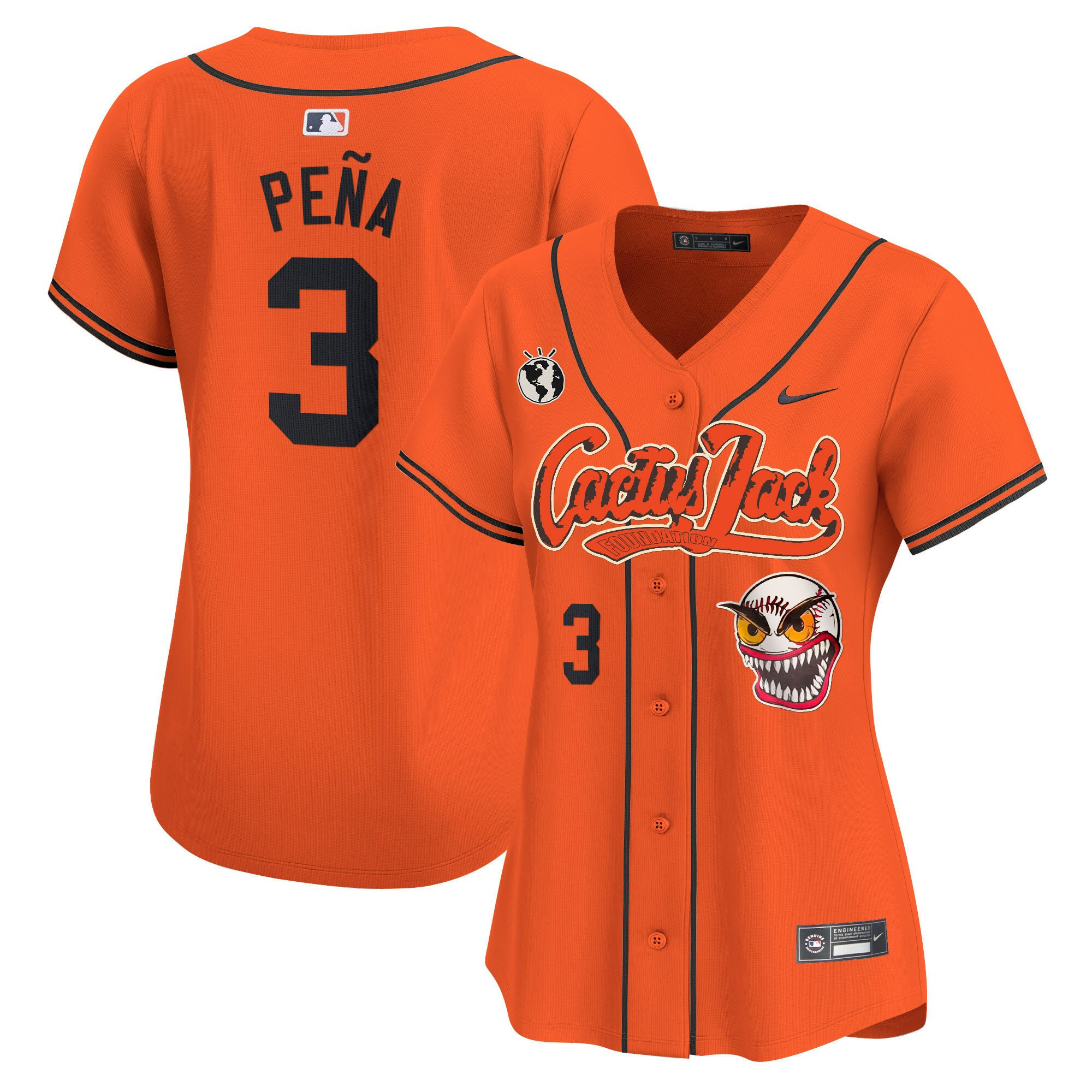 Jeremy Pena 3 Houston Astros Cactus Jack Patch Women Jersey - Orange