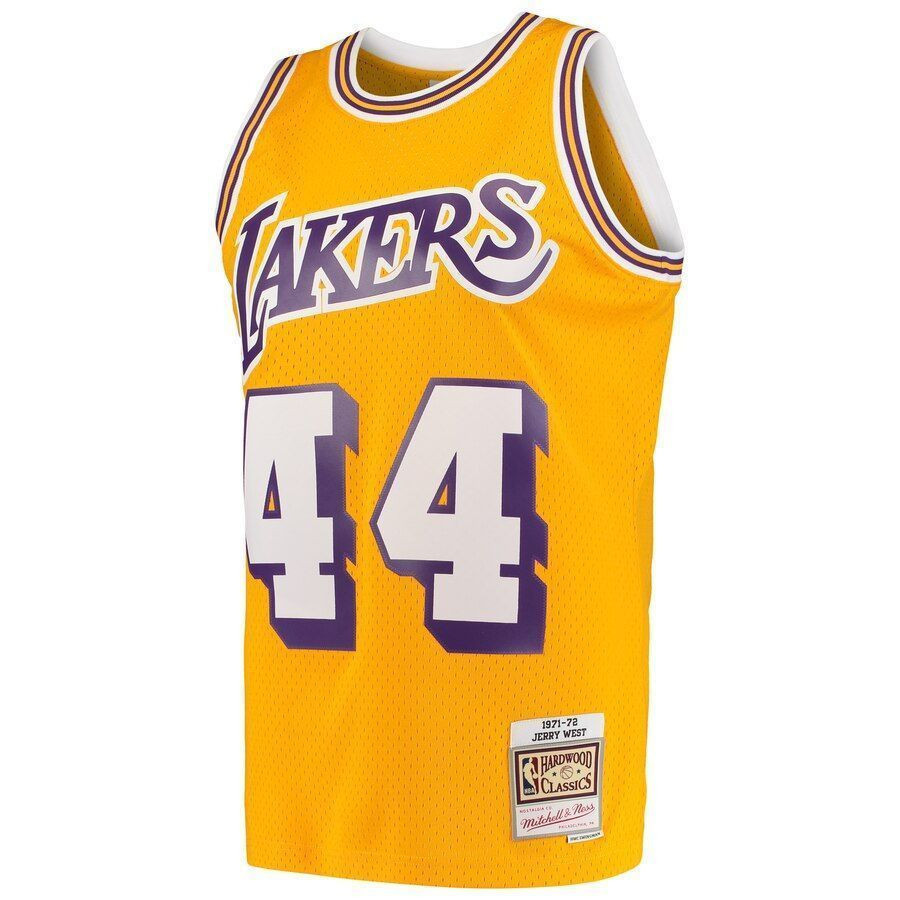 Alternative view of Jerry West Los Angeles Lakers Mitchell & Ness Hardwood Classics 1971-72 Swingman Jersey - Gold - JS579 