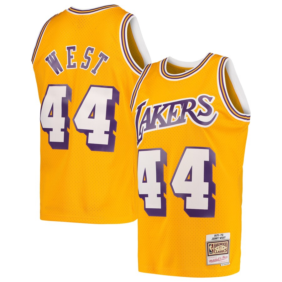 Jerry West Los Angeles Lakers Mitchell & Ness Hardwood Classics 1971-72 Swingman Jersey – Gold