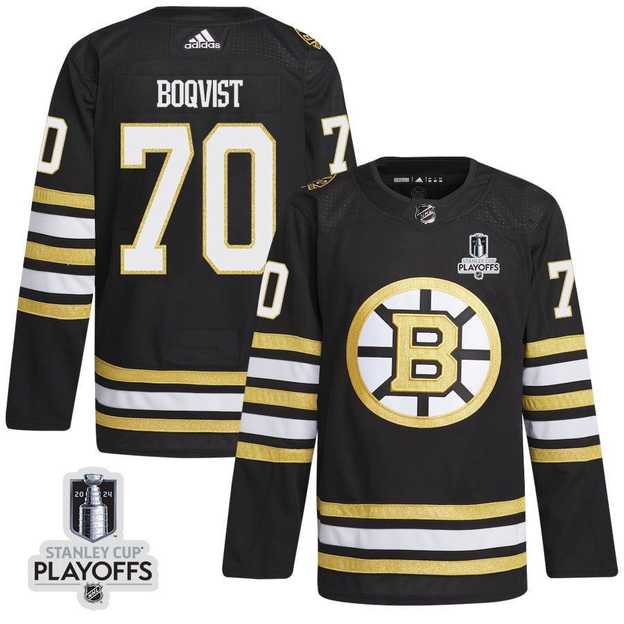 Jesper Boqvist 70 Boston Bruins 2024 NHL Playoffs Patch Home Jersey - Men, Black - JS437 