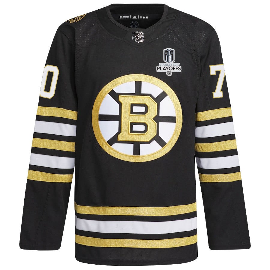 Alternative view of Jesper Boqvist 70 Boston Bruins 2024 NHL Playoffs Patch Home Jersey - Men, Black - JS437 