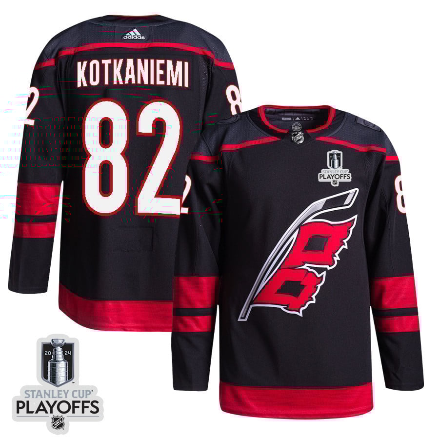 Jesperi Kotkaniemi 82 Carolina Hurricanes 2024 NHL Playoffs Patch Home Jersey - Men, Black - JS259 