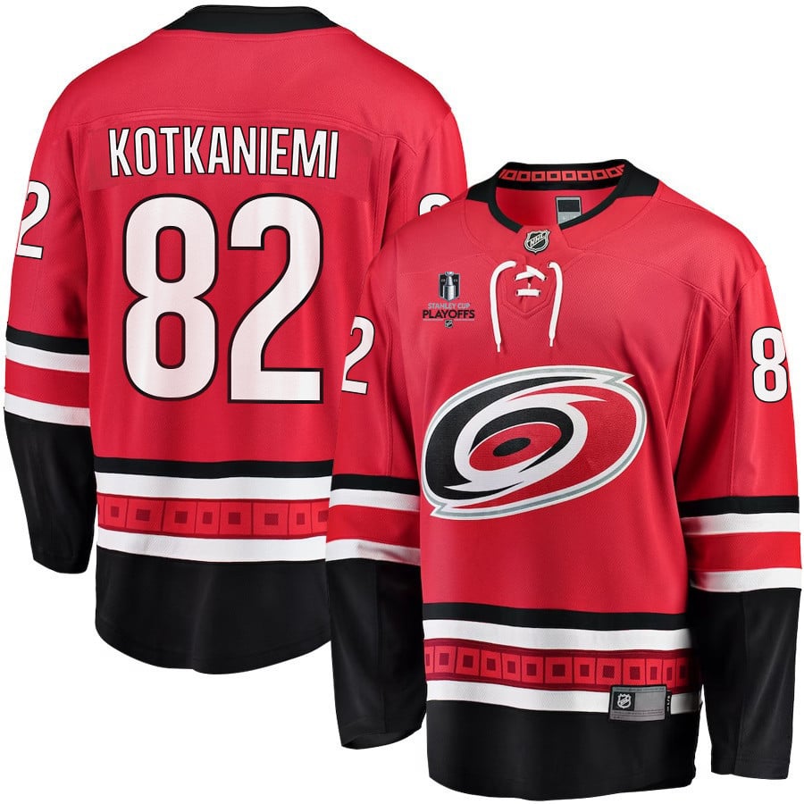 Jesperi Kotkaniemi 82 Carolina Hurricanes Stanley Cup 2023 Playoffs Patch Home Breakaway Men Jersey - Red - JS429 