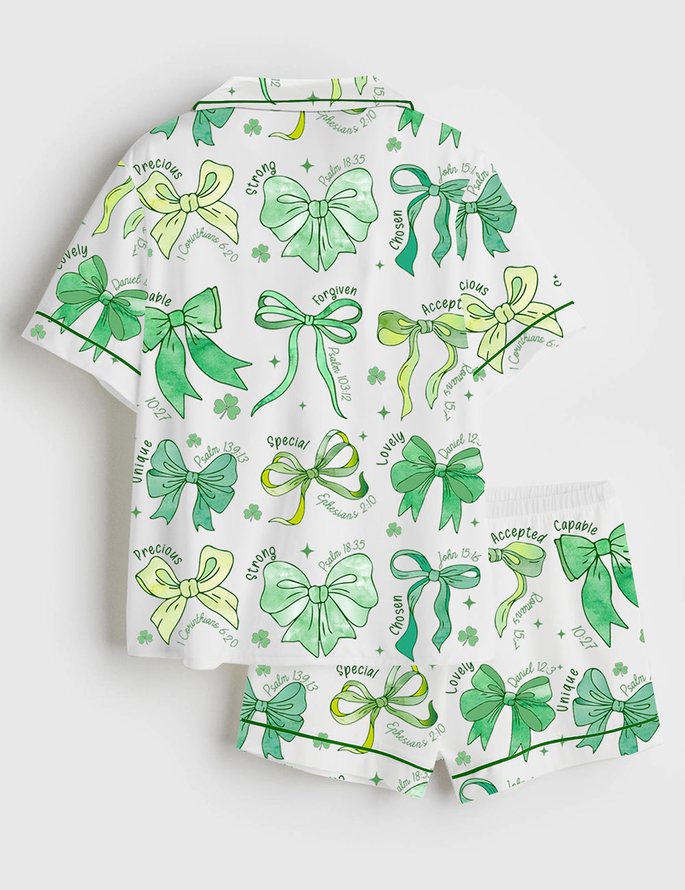Alternative view of Jesus Christian St.Patrick Day Coquette Bow Short Sleeve Satin Pajama Set