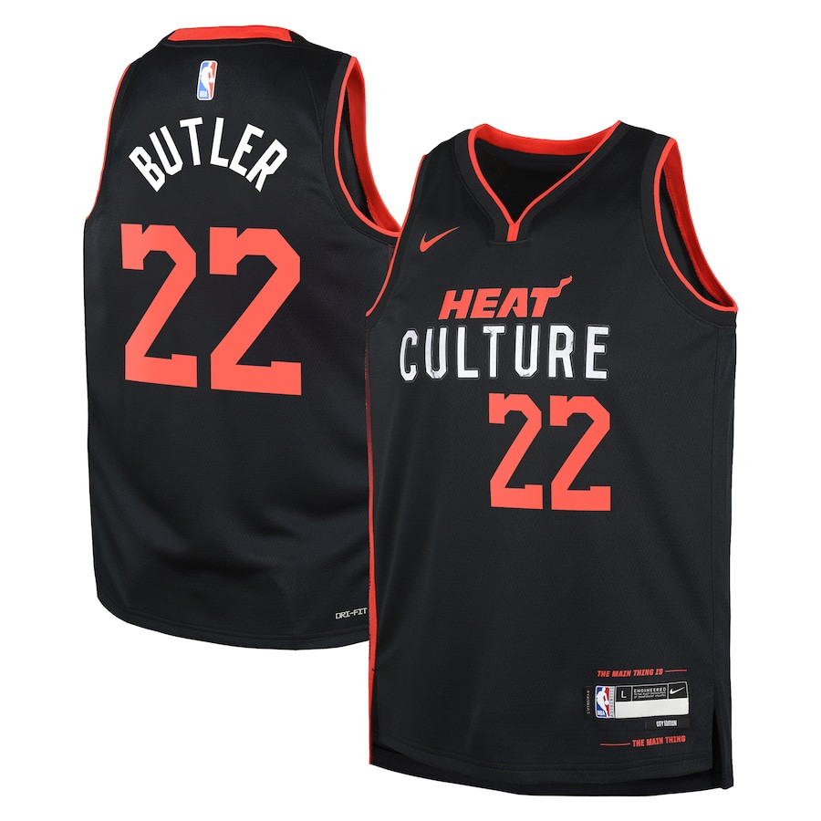 Jimmy Butler 22 Miami Heat 2023/24 City Edition Swingman YOUTH Jersey - Black - JS387 